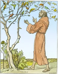 St. Franziskus von Assisi (ca. 1181-1226) predigt den Vögeln